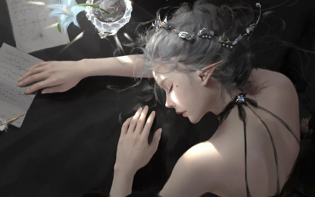 3k鬼刀海琴烟壁纸｜清冷露背少女背景图片 - WLOP插画创作「哲风壁纸」