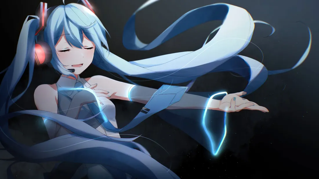 4k初音未来壁纸｜蓝色光效背景图片 - 双马尾虚拟歌姬「哲风壁纸」