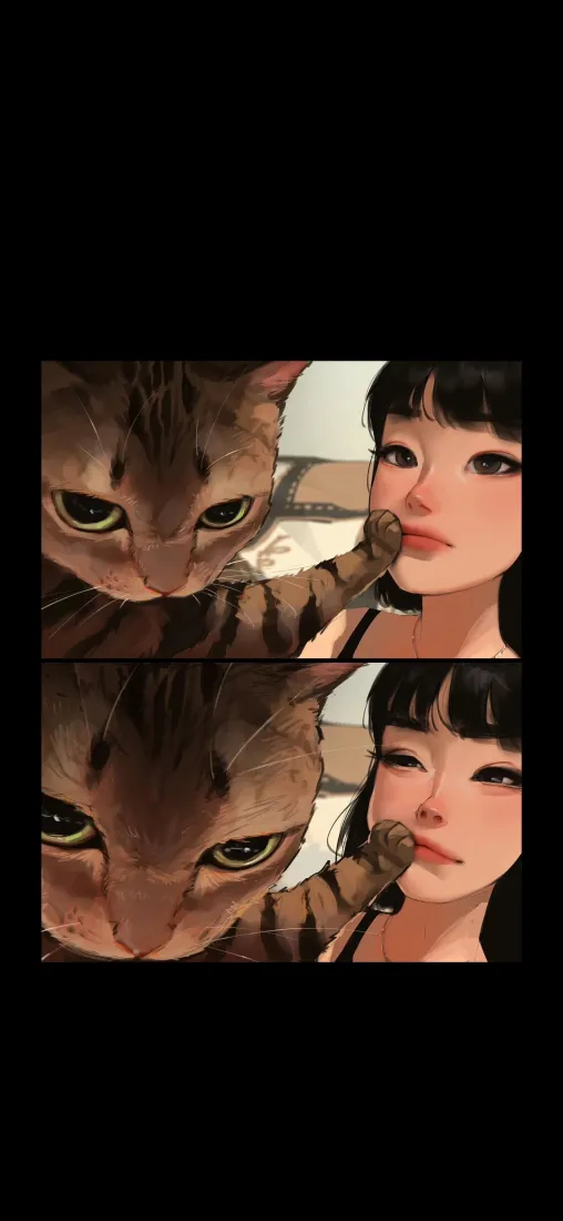 少女与小猫手机壁纸｜手绘治愈居家背景图片 - 原创插画「哲风壁纸」