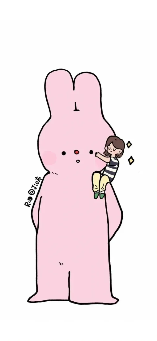 粉色兔子手机壁纸｜小女孩插画背景图片 - 软萌治愈可爱「哲风壁纸」