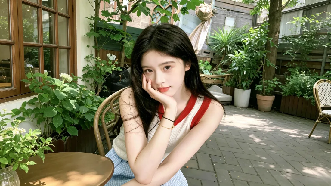 3k长发女孩壁纸｜户外庭院绿植背景图片 - 清新甜美人像「哲风壁纸」