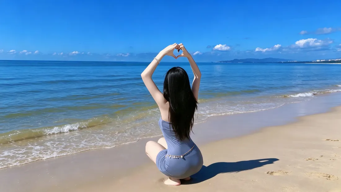 3k海边少女壁纸｜蓝天沙滩背景图片 - 治愈氛围感「哲风壁纸」