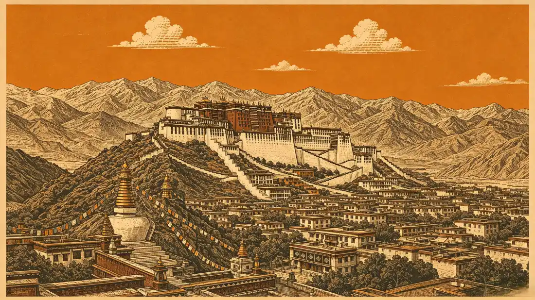 3k布达拉宫壁纸｜橙空雪山背景图片 - 西藏拉萨地标风景「哲风壁纸」