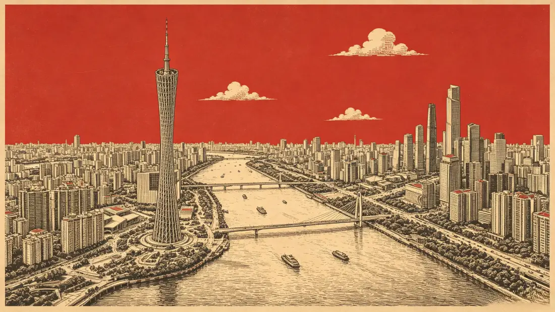3k广州城市壁纸｜珠江天际线背景图片 - 复古插画「哲风壁纸」