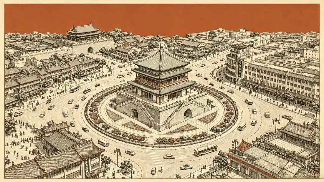3k西安钟楼壁纸｜古城风光背景图片 - 复古国风手绘「哲风壁纸」