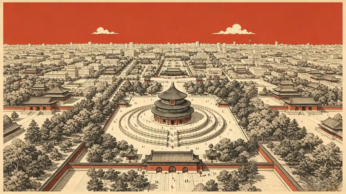 3k天坛壁纸｜北京古建筑背景图片 - 国风复古插画「哲风壁纸」