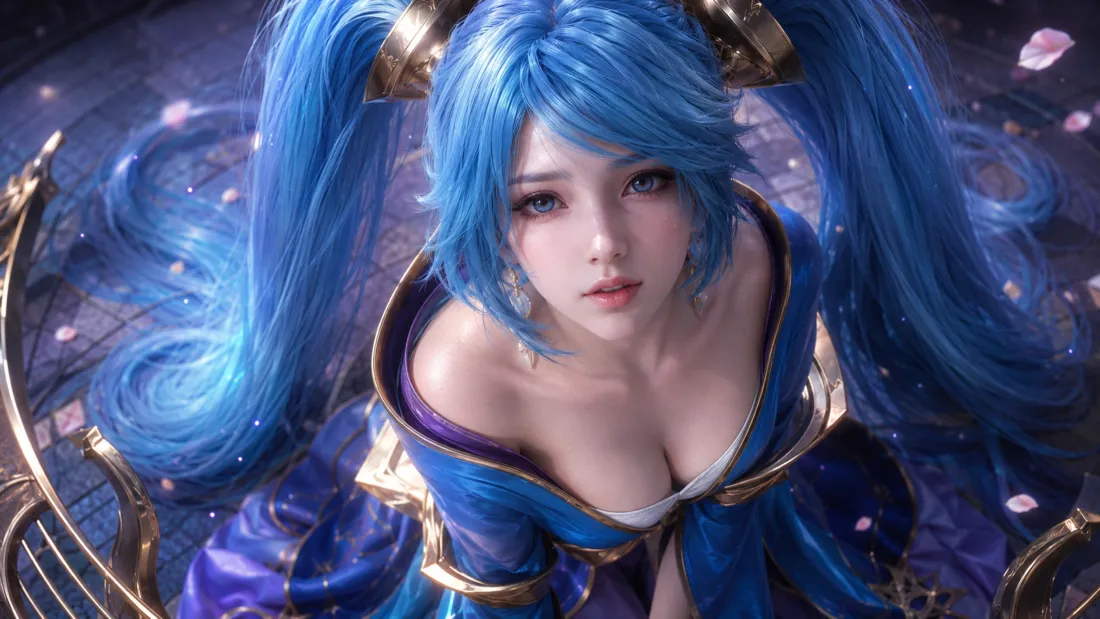 4k英雄联盟琴女壁纸｜3D游戏角色背景图片 - 蓝发美女「哲风壁纸」