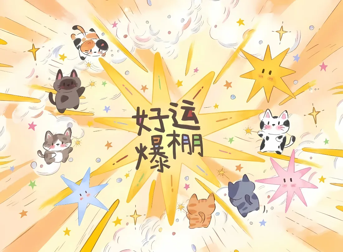 2k可爱卡通猫咪壁纸｜好运爆棚背景图片 - 治愈星星插画「哲风壁纸」
