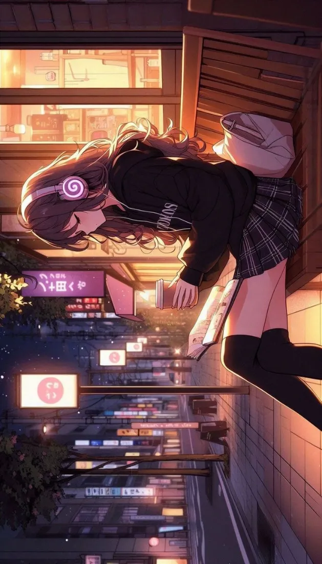 动漫JK少女手机壁纸｜城市暖光街景背景图片 - 二次元插画「哲风壁纸」