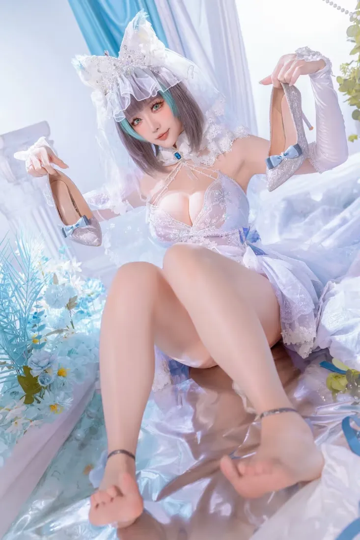 碧蓝航线柴郡手机壁纸｜花嫁cos背景图片 - 猫耳裸足少女「哲风壁纸」