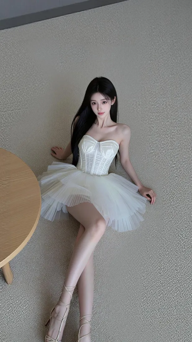 气质美女手机壁纸｜白色蓬蓬裙背景图片 - 时尚氛围感穿搭「哲风壁纸」