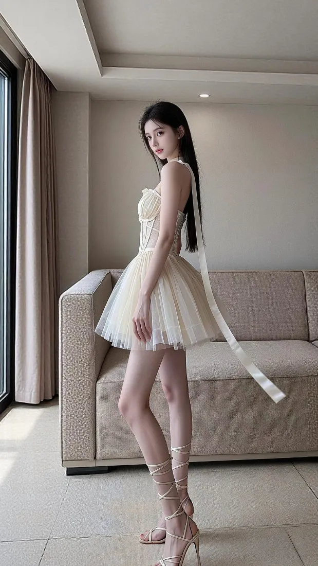 气质美女手机壁纸｜白色短裙客厅背景图片 - 时尚穿搭「哲风壁纸」