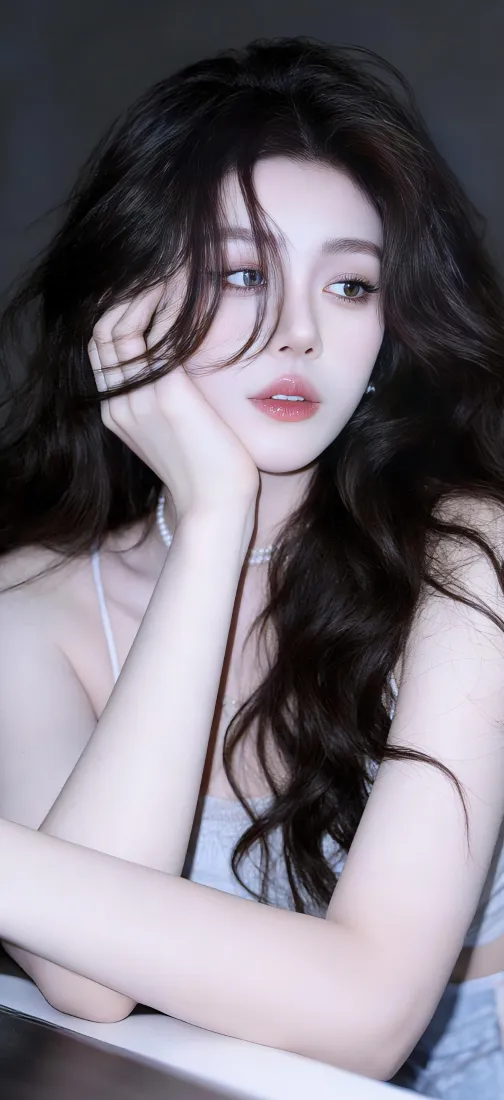 卷发美女手机壁纸｜冷白皮氛围感背景图片 - 时尚好看写真「哲风壁纸」