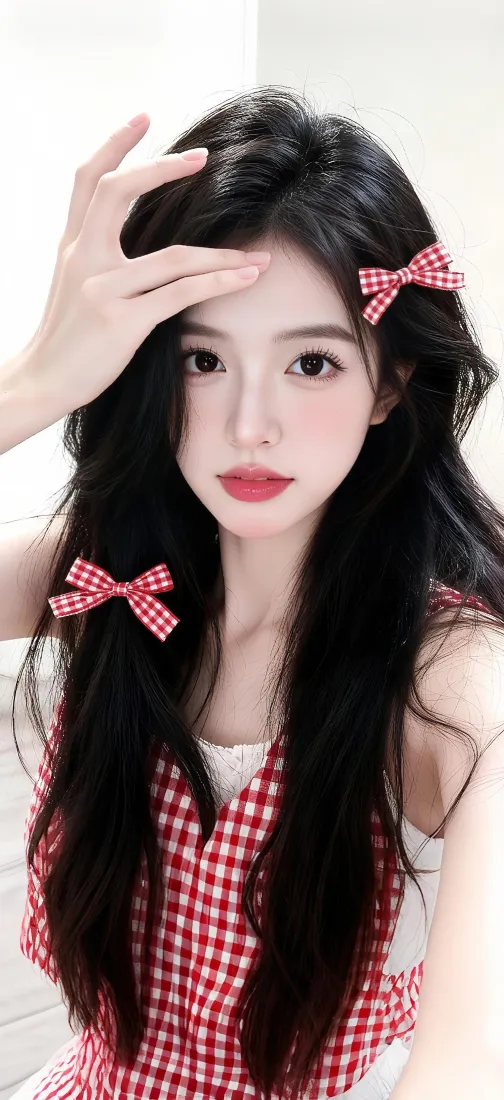 甜系少女手机壁纸｜格纹穿搭背景图片 - 清纯高颜值「哲风壁纸」