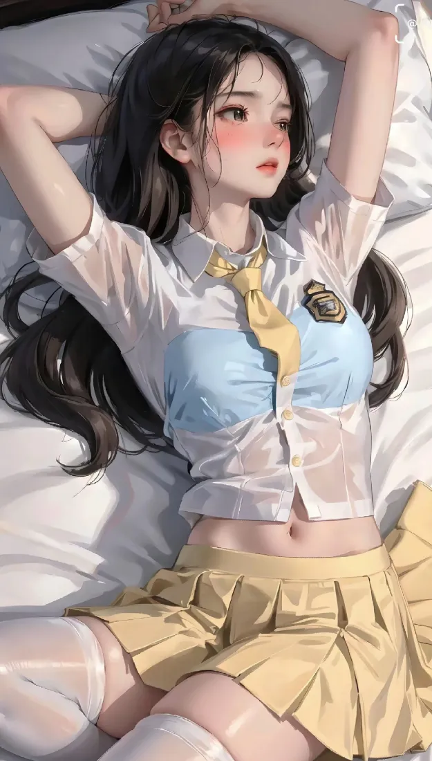 二次元少女手机壁纸｜JK制服穿搭背景图片 - 慵懒好看床上少女「哲风壁纸」