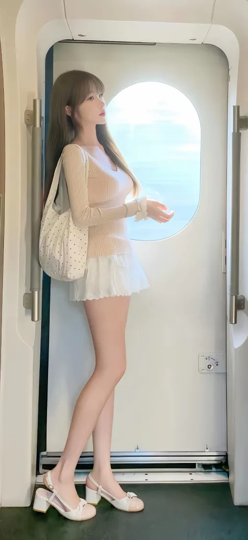 清纯少女手机壁纸｜高铁车厢背景图片 - 温柔浅色气质穿搭「哲风壁纸」