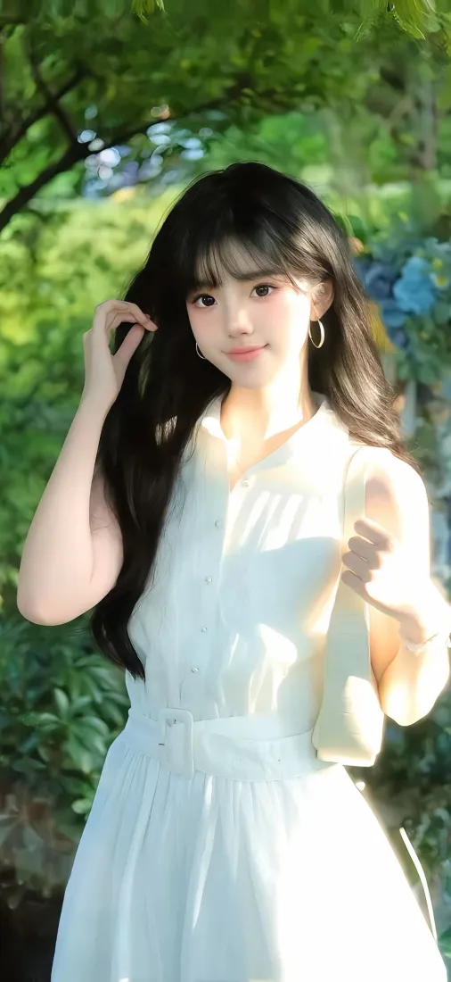 清纯少女手机壁纸｜户外树荫背景图片 - 温柔白裙清新好看「哲风壁纸」
