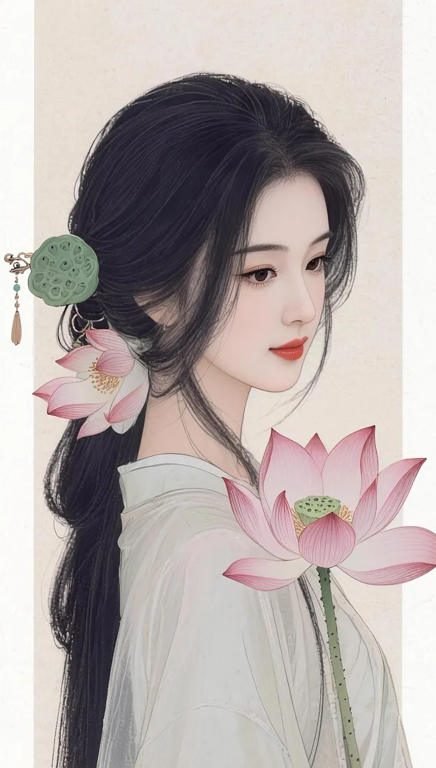 古风汉服美女手机壁纸｜荷花浅色背景图片 - 清新好看「哲风壁纸」