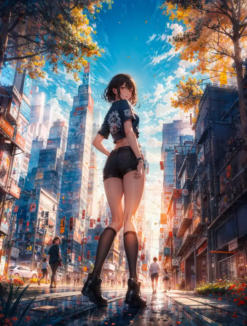 动漫少女手机壁纸｜城市街景背景图片 - 酷飒短发女孩「哲风壁纸」