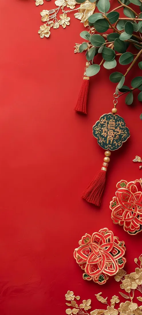 新年装饰手机壁纸｜红色喜庆背景图片 - 国风新春挂饰「哲风壁纸」
