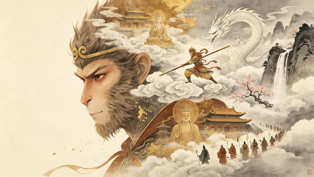 6k孙悟空壁纸｜国风云海仙山背景图片 - 西游记古风插画「哲风壁纸」