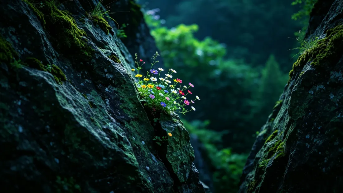 3k石缝野花壁纸｜山谷绿植背景图片 - 清新治愈自然风景「哲风壁纸」