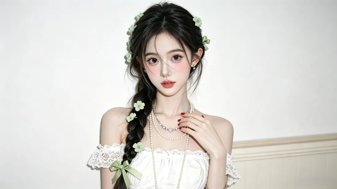 3k清甜少女壁纸｜纯白背景图片 - 麻花辫白花清新造型「哲风壁纸」