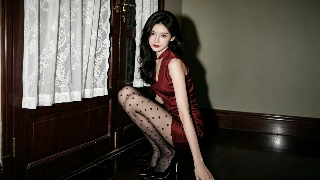 3k红旗袍美女壁纸｜复古室内背景图片 - 气质性感写真「哲风壁纸」