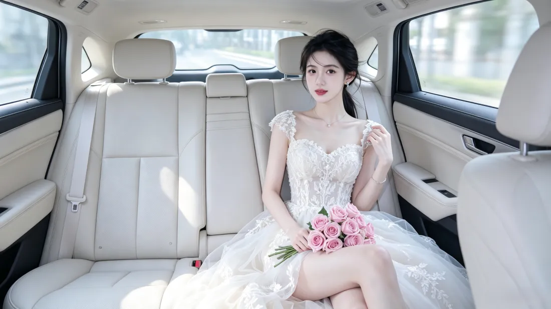 3k婚纱美女壁纸｜车内清新背景图片 - 捧花氛围感写真「哲风壁纸」