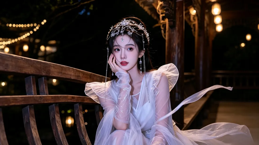 3k古风美女壁纸｜夜景暖光背景图片 - 仙气古装少女写真「哲风壁纸」