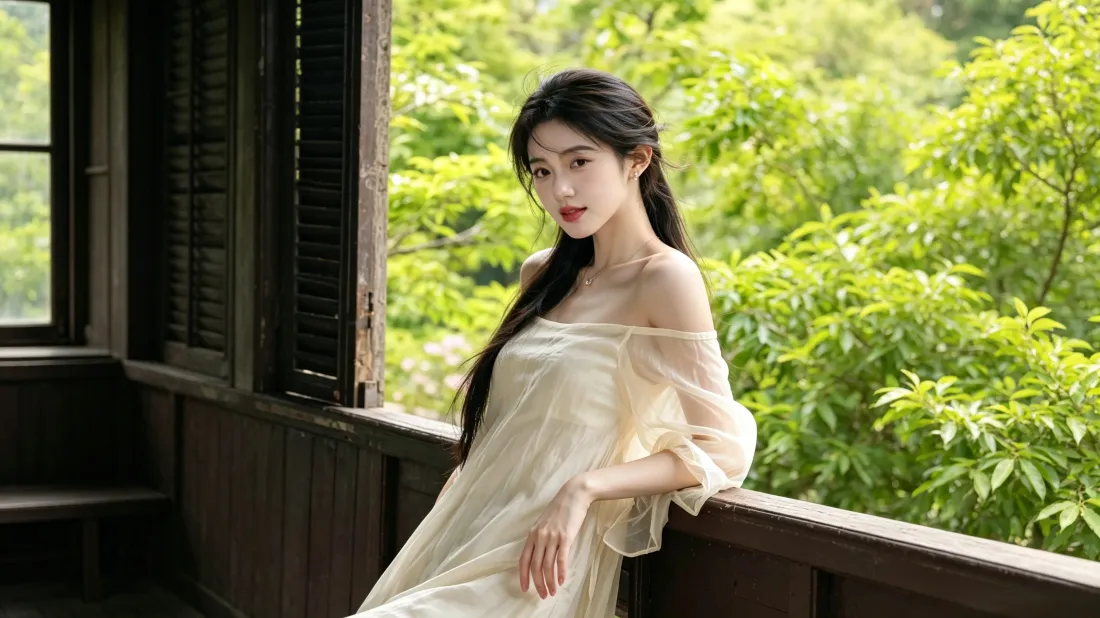 3k清冷美女壁纸｜林间绿植背景图片 - 清新氛围感写真「哲风壁纸」