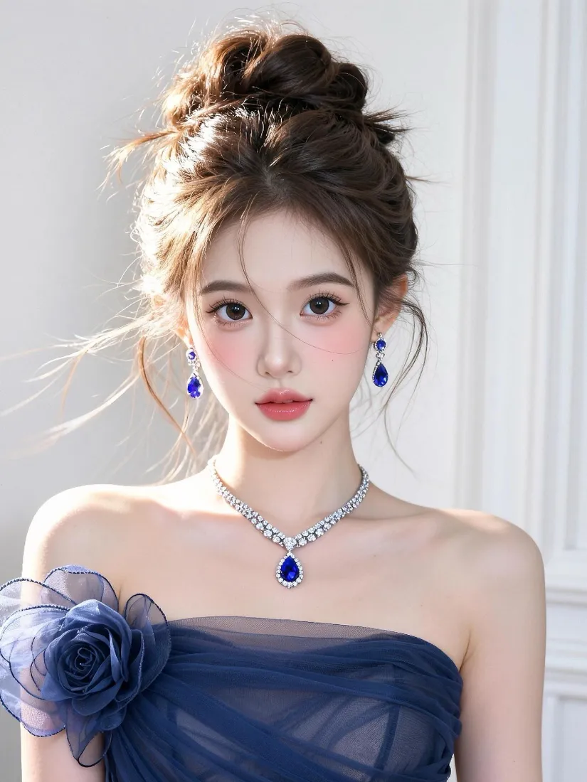 气质美女手机壁纸｜蓝色礼服背景图片 - 精致氛围感「哲风壁纸」