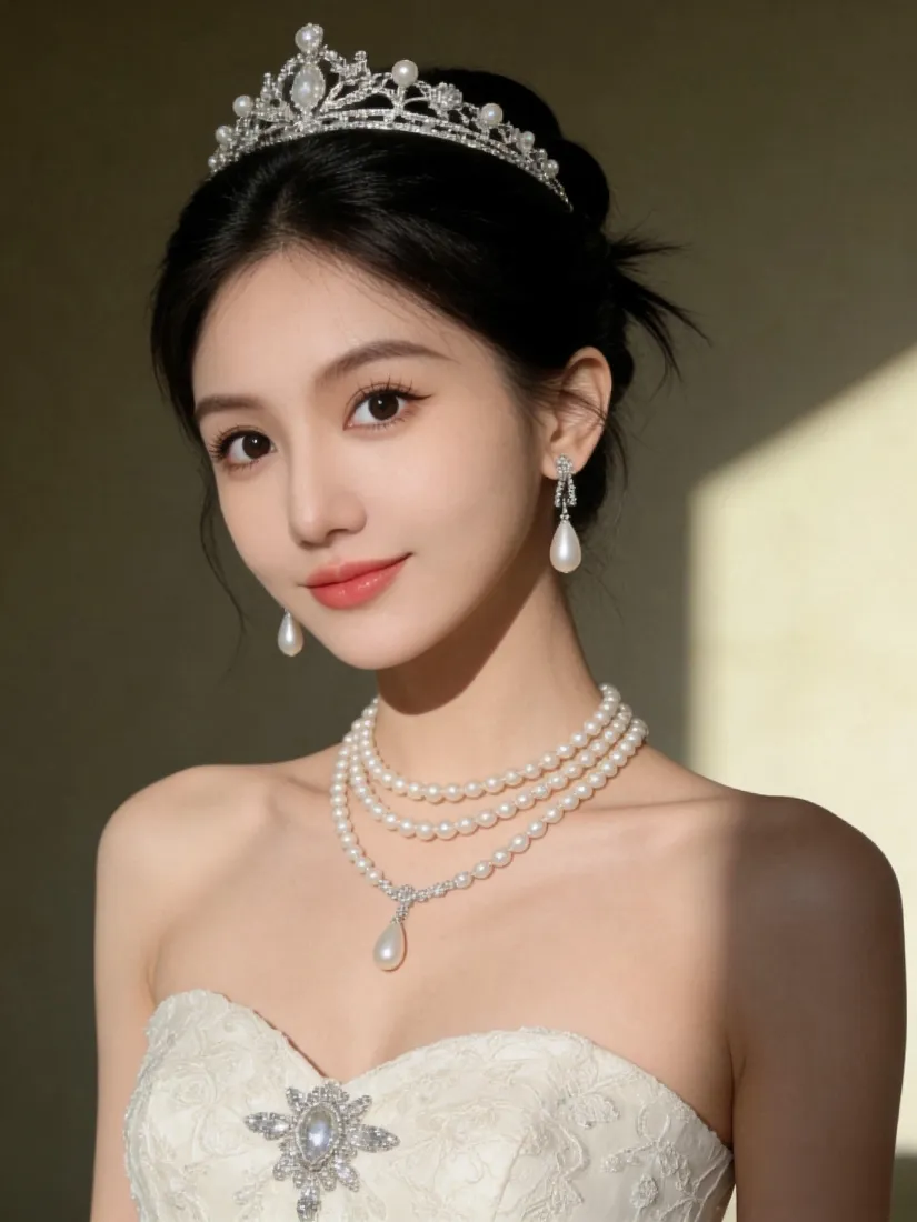 婚纱美女手机壁纸｜珍珠首饰光影背景图片 - 优雅气质「哲风壁纸」