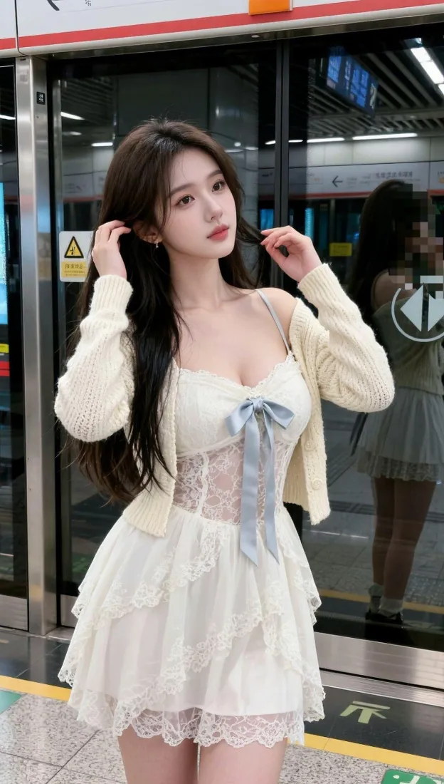 长发美女手机壁纸｜地铁站台背景图片 - 纯欲风甜妹穿搭「哲风壁纸」