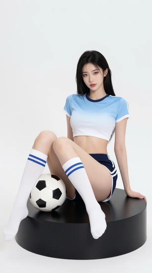 足球美女手机壁纸｜蓝白运动风背景图片 - 甜酷辣妹人像「哲风壁纸」
