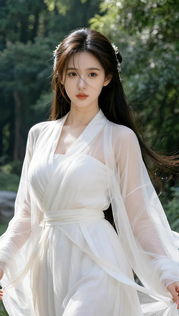 白衣古风美女手机壁纸｜林间汉服背景图片 - 清冷人像「哲风壁纸」