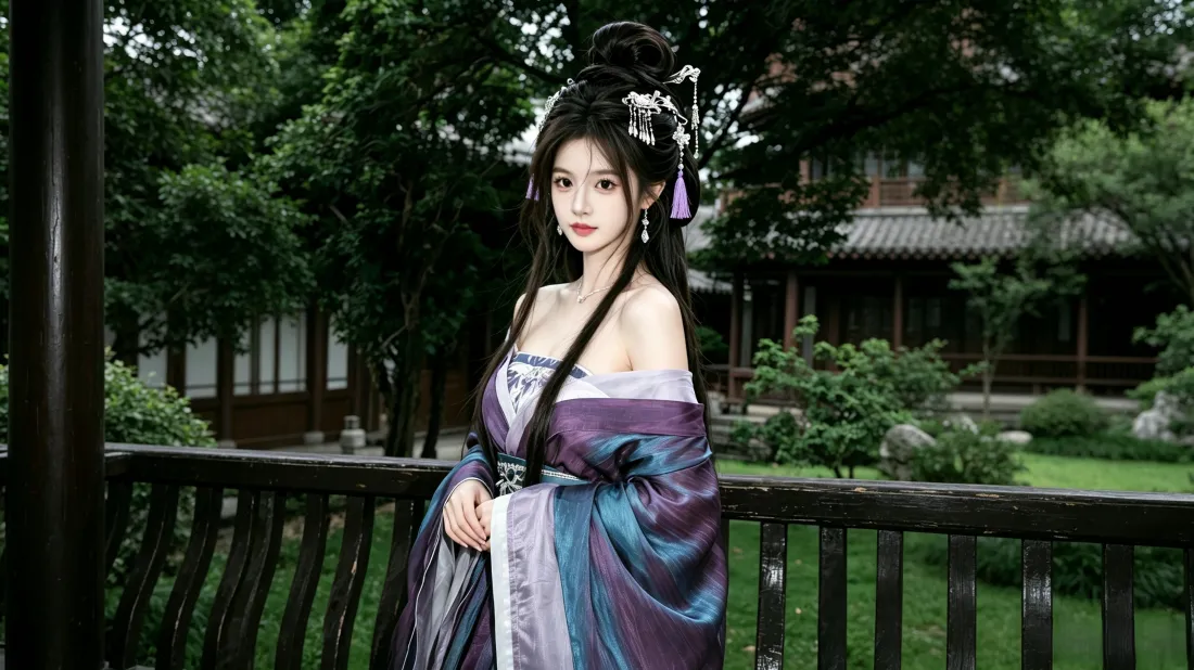 3k古风汉服美女壁纸｜中式庭院背景图片 - 优雅写真「哲风壁纸」
