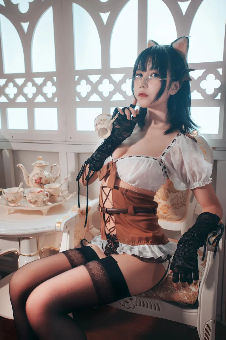 逐月su猫耳女仆手机壁纸｜cos写真背景图片 - 黑丝猫耳少女「哲风壁纸」