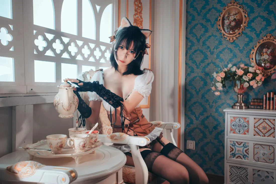 5k逐月su壁纸｜猫耳女仆cos背景图片 - 黑丝甜美少女「哲风壁纸」