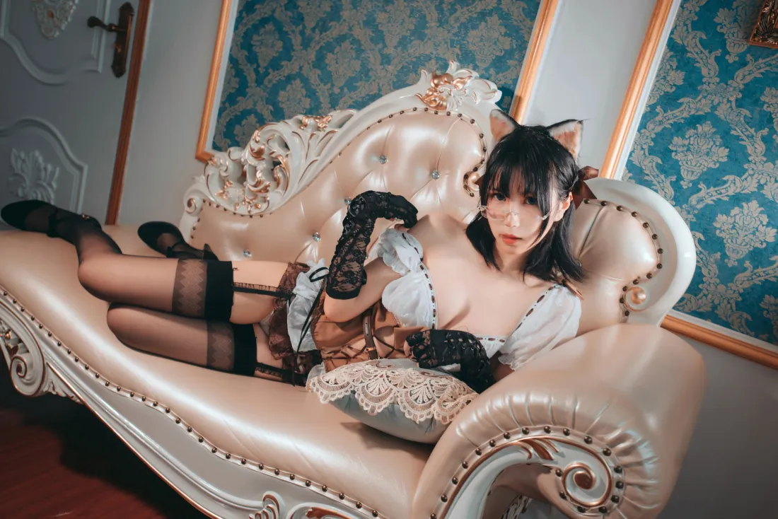 5k逐月su壁纸｜猫耳娘背景图片 - 黑丝女仆cosplay「哲风壁纸」