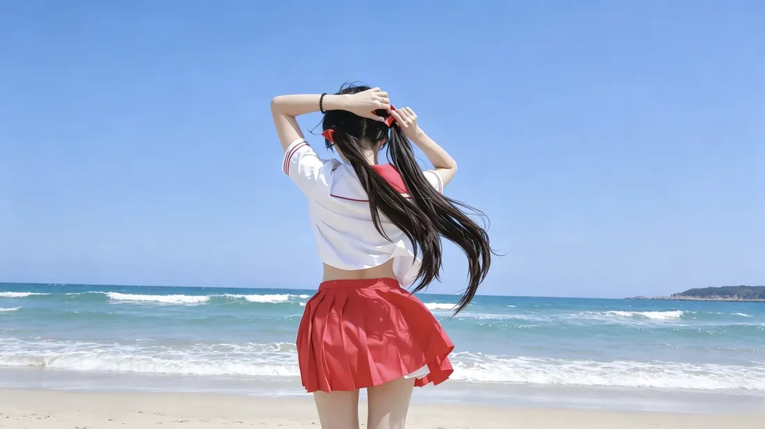 3k双马尾少女壁纸｜海边沙滩背景图片 - 夏日清新氛围感「哲风壁纸」
