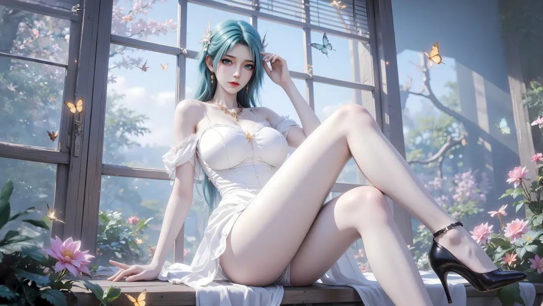 8k冰帝壁纸｜窗边鲜花蝴蝶背景图片 - 斗罗大陆2清冷动漫美女「哲风壁纸」