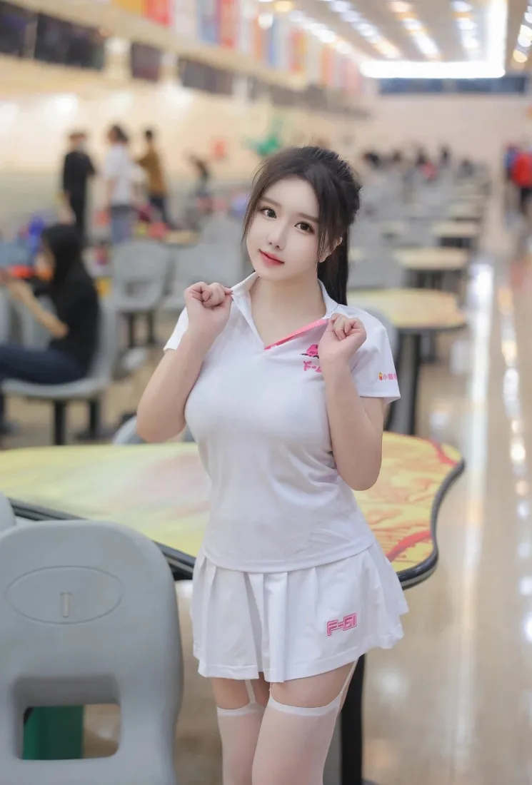 白百褶裙美女手机壁纸｜保龄球馆背景图片 - 甜美运动风「哲风壁纸」