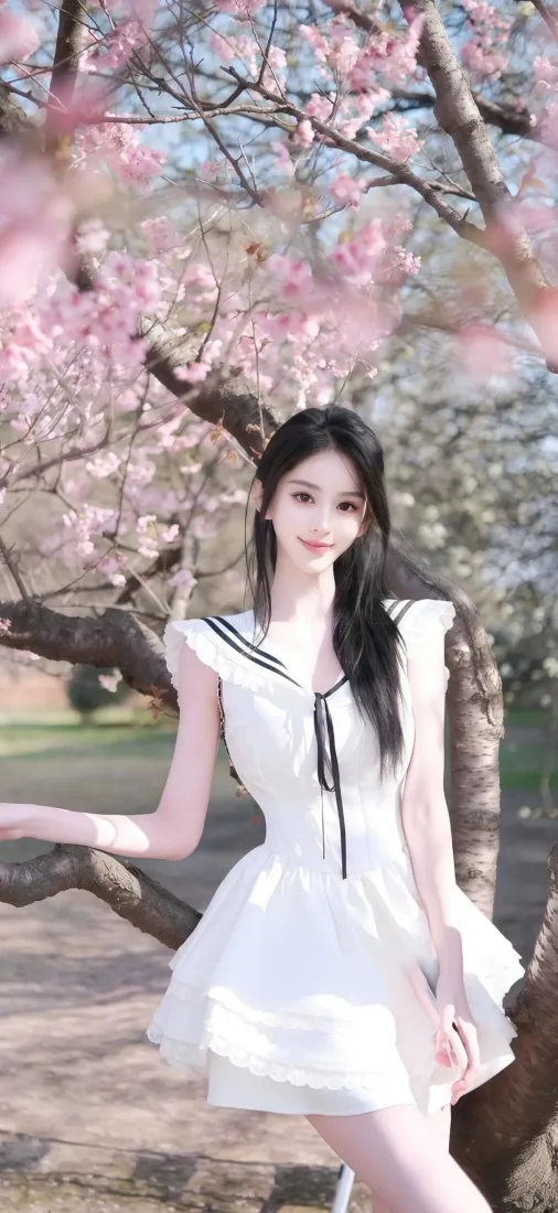 清纯美少女手机壁纸｜樱花树下背景图片 - 甜美养眼写真「哲风壁纸」