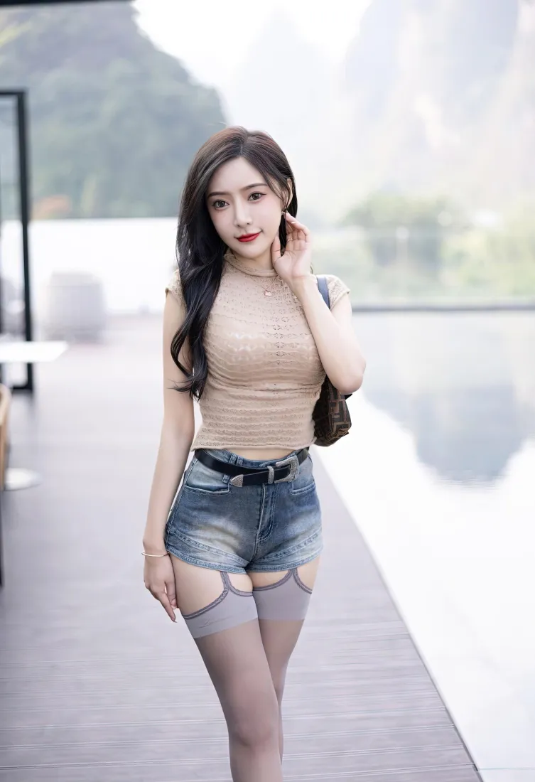 气质美女手机壁纸｜户外露台背景图片 - 时尚清爽写真「哲风壁纸」