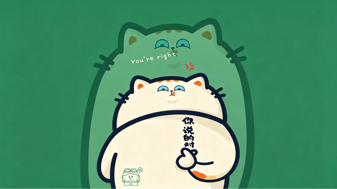 6k可爱猫咪壁纸｜绿色背景图片 - 趣味治愈手绘插画「哲风壁纸」
