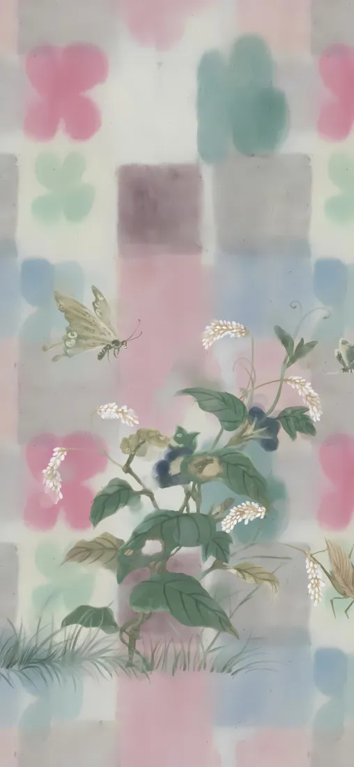 水墨花枝手机壁纸｜清新花卉背景图片 - 国风蝴蝶插画「哲风壁纸」