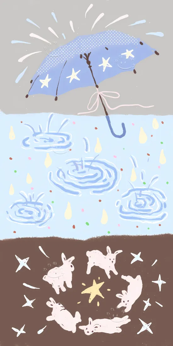 马卡龙插画手机壁纸｜雨伞兔子背景图片 - 治愈奶油风「哲风壁纸」