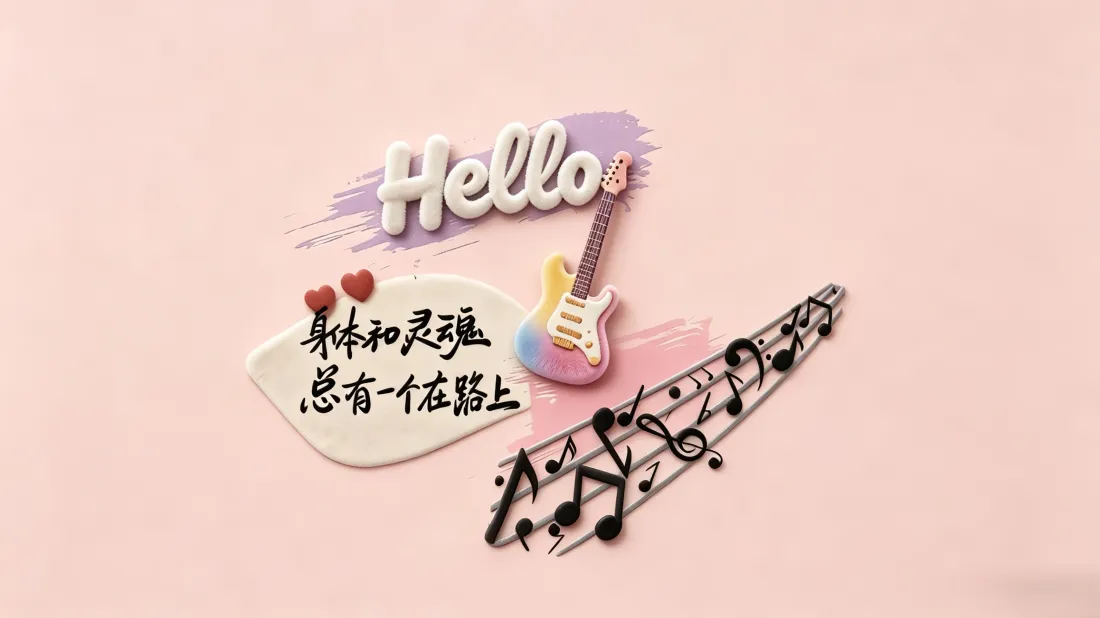 3k励志治愈壁纸｜吉他音符文字背景图片 - 粉色可爱风「哲风壁纸」
