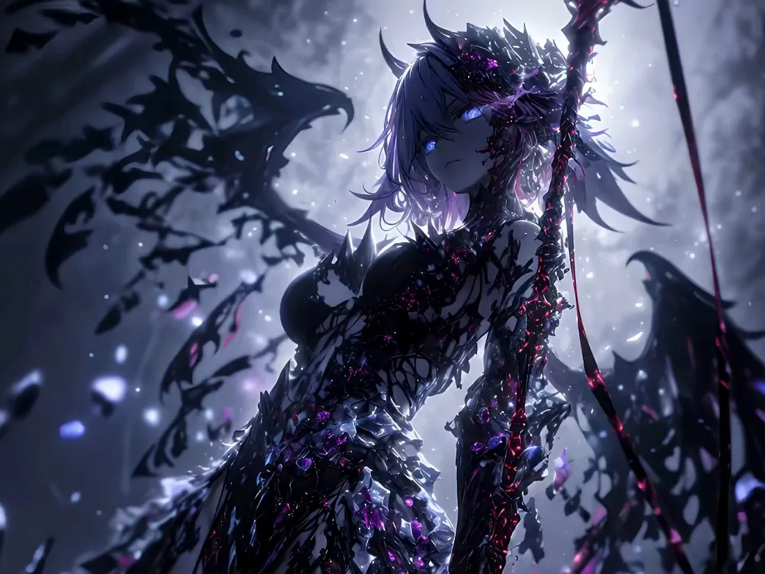 2k暗黑恶魔少女壁纸｜二次元炫酷背景图片 - 犄角黑翼光影「哲风壁纸」